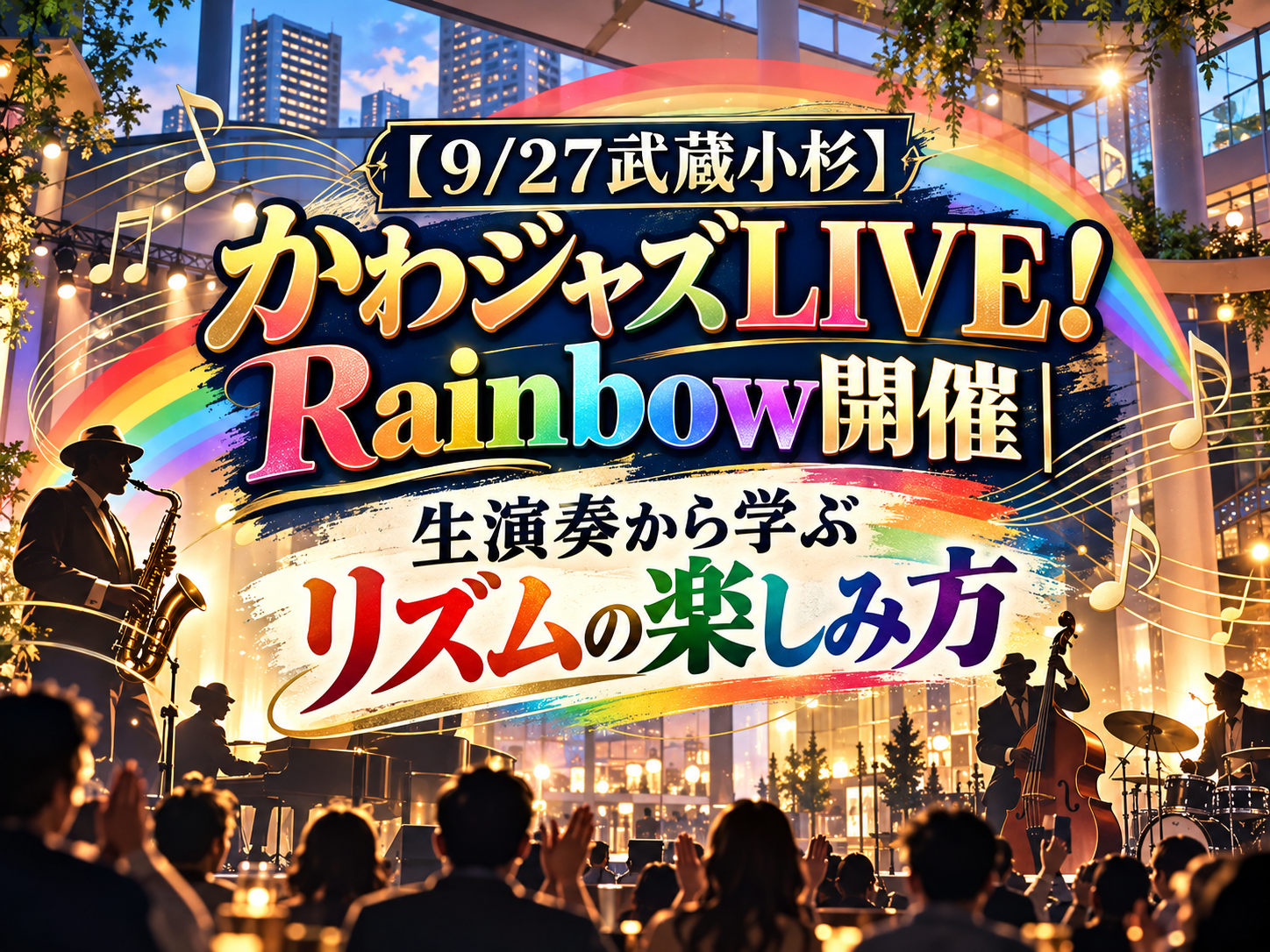 【9/27武蔵小杉】かわジャズLIVE！Rainbow開催🌈生演奏から学ぶリズムの楽しみ方｜NAYUTAS恵比寿校